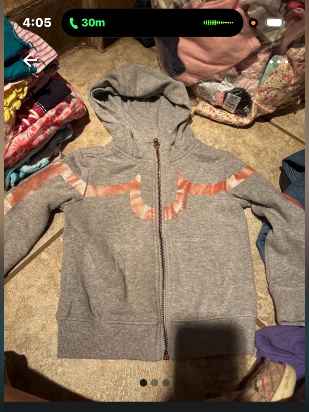 True Religion Girls Gray Hoodie with Metallic Pink Accent